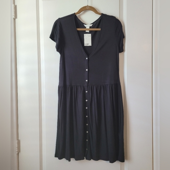 NWT Black Button Front Vneck Dress Soft Jersey Small - Picture 2 of 5